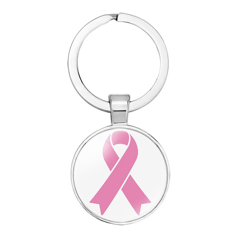 Wholesale Glass Breast Cancer Fan with Logo Keychain